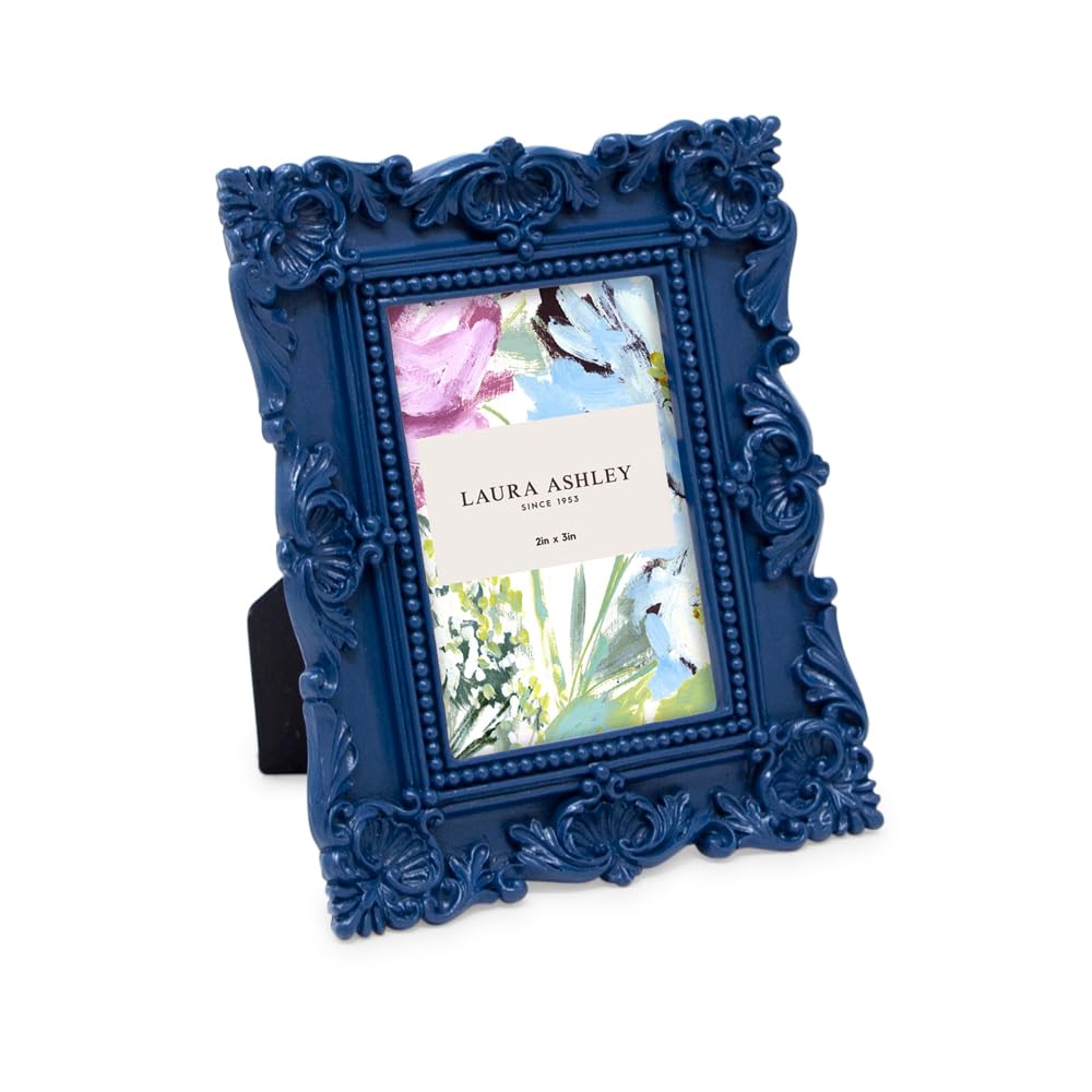 Laura Ashley 2x3 Ornate Resin Picture Frame – Handcrafted Floral Design with Easel for Tabletop and Wall Display