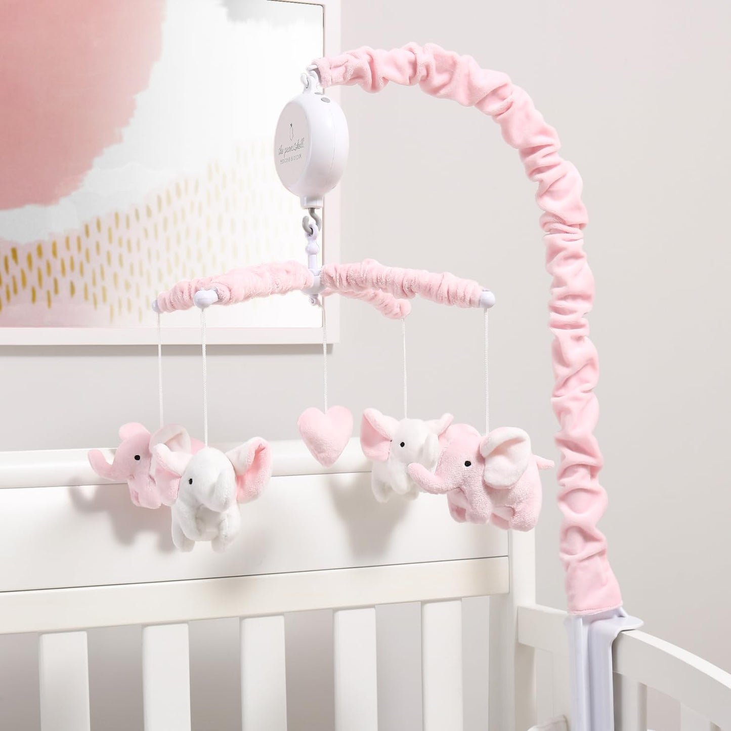 Soft Pink Musical Baby Crib Mobile - 12 Lullabies Cute Elephant Baby Pink Elephant Nursery Decor