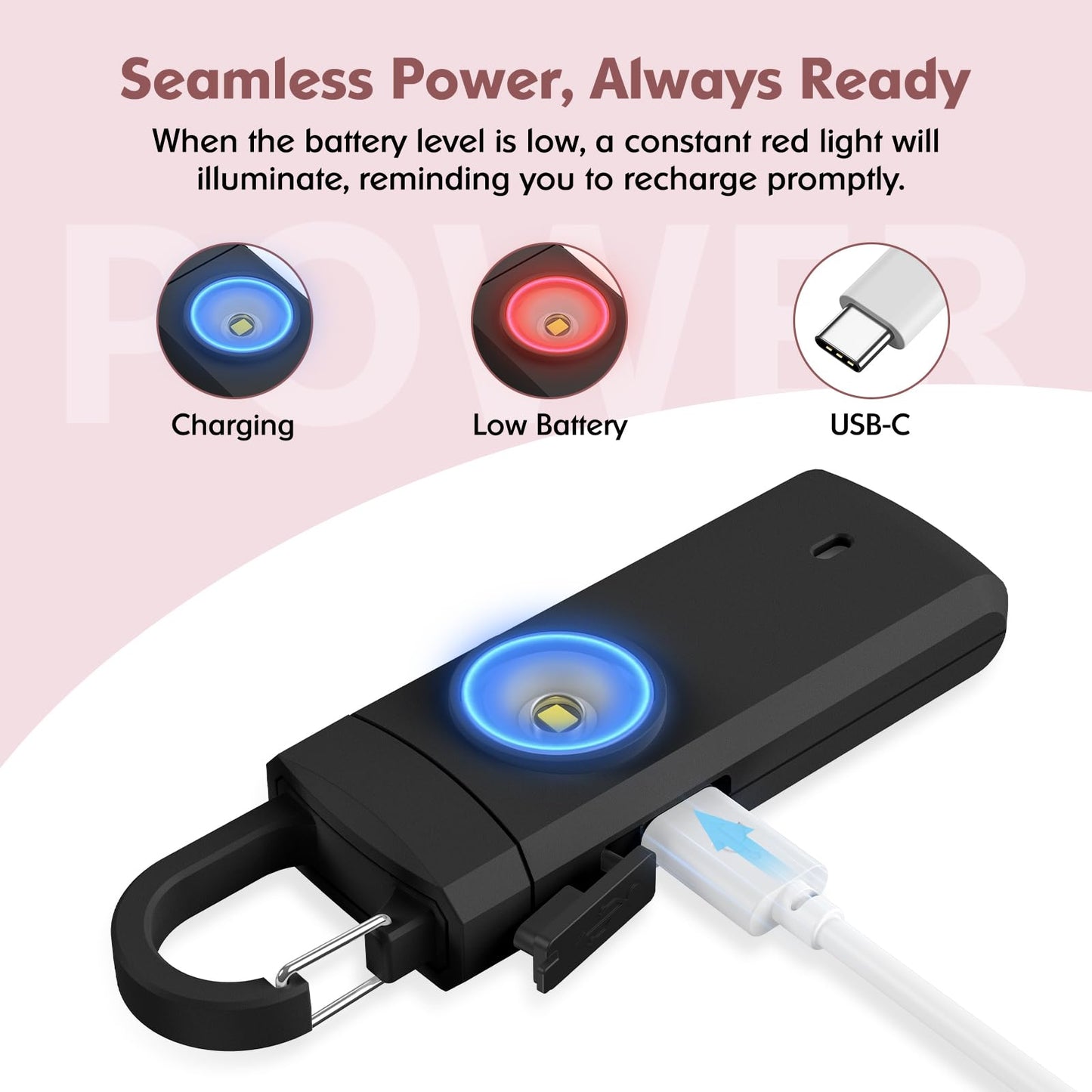 Rechargeable Personal Alarm for Women, USB Charging