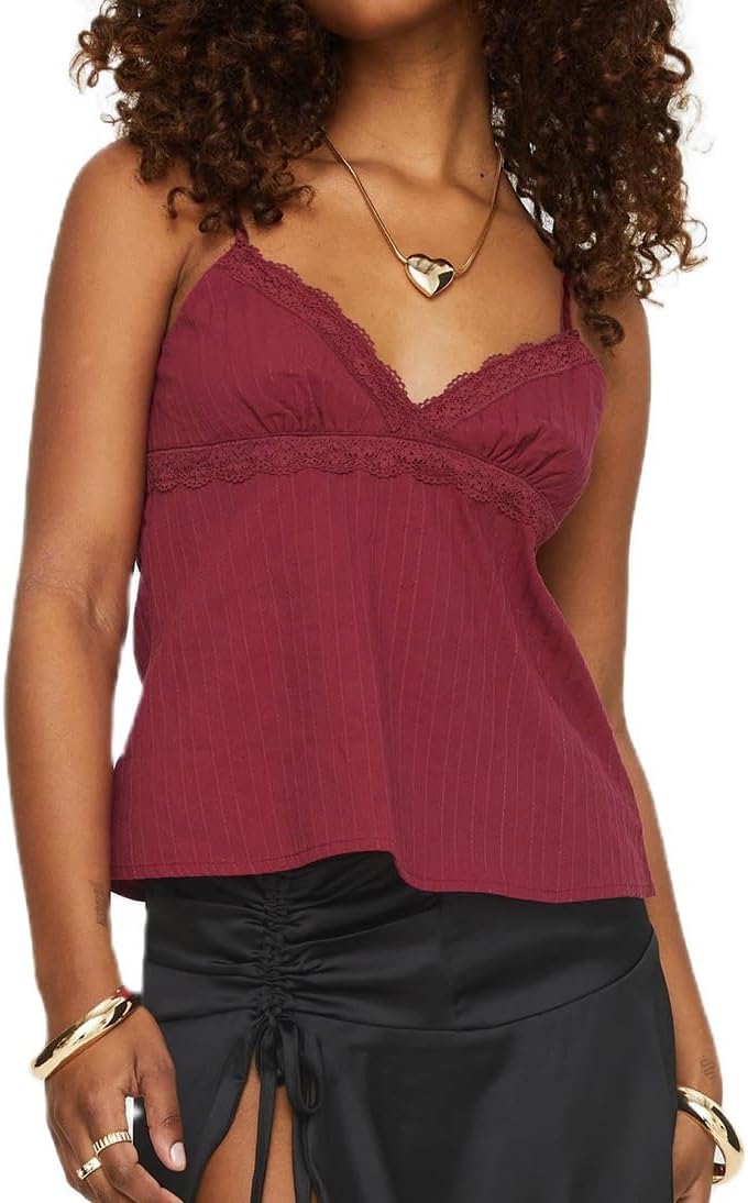 Women Y2k Crop Tank Top Low Cut Sleeveless Cami Top Sexy V Neck Spaghetti Strap Camisoles