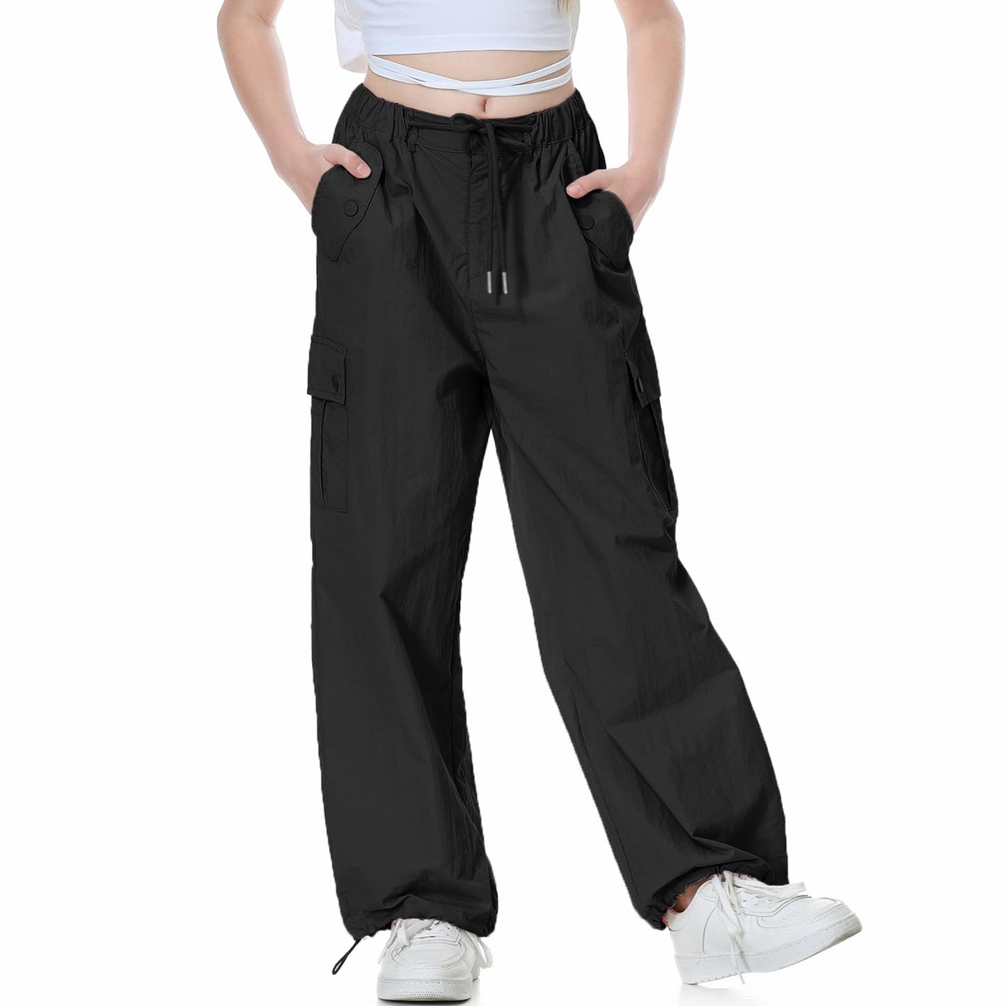 Girls Y2K Parachute Pants for Cargo Trousers with Pockets Harajuku Jogger Pants