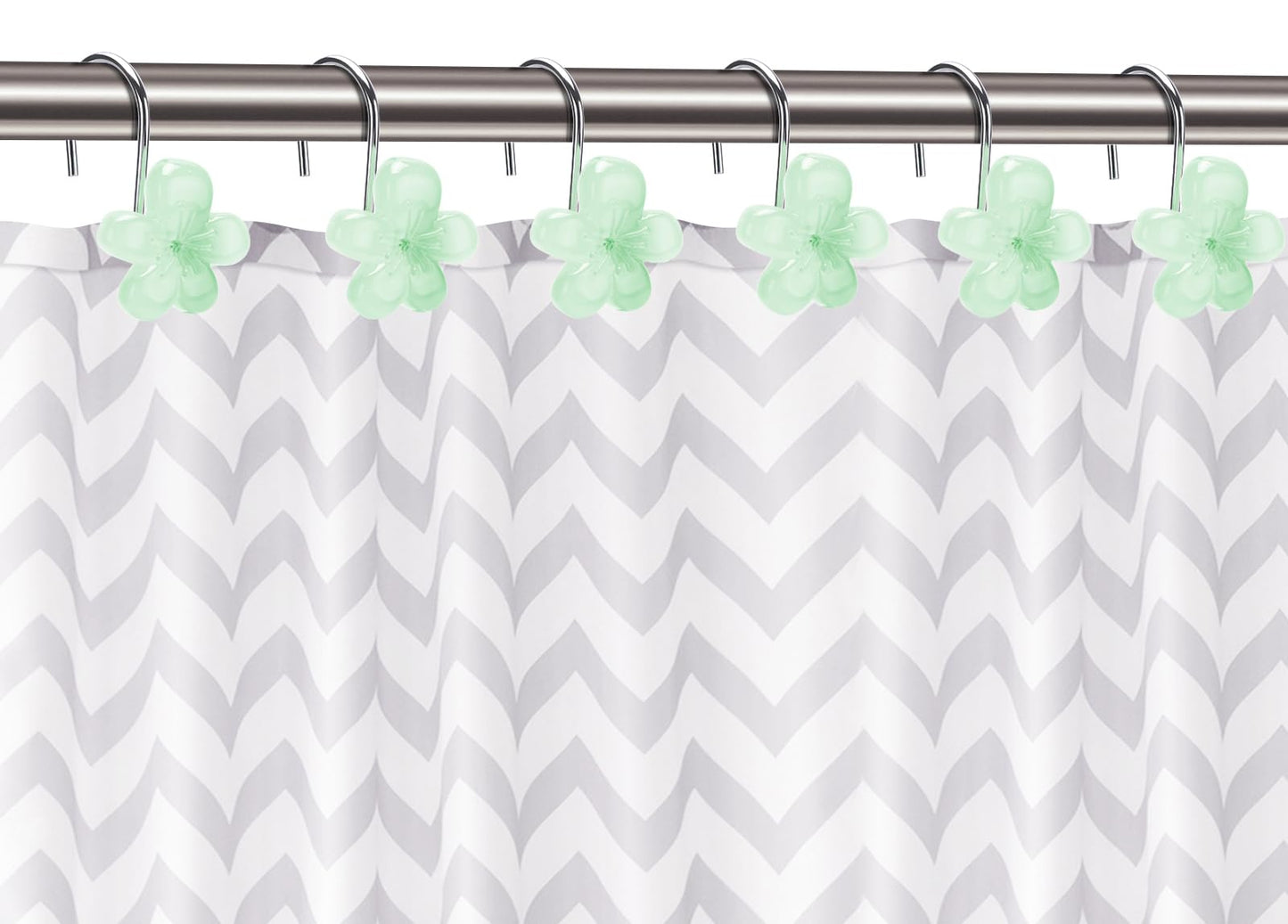 Pretty Floral Themed Cute Flower Shower Curtain Hooks - Glow in The Dark Elegant Bathroom Decor