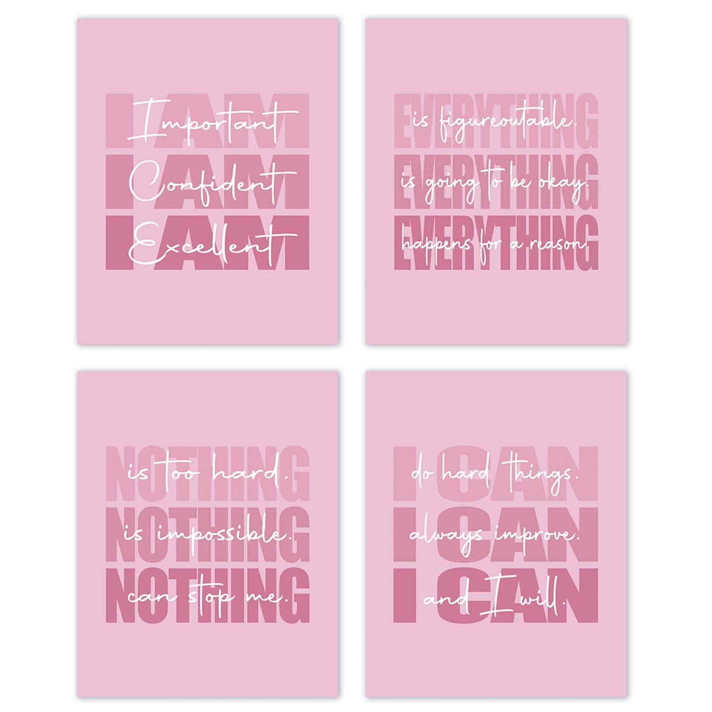 Set of 4 Inspirational Posters – Motivational Wall Art for Teen Girls & Women (8x10)