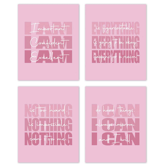 Set of 4 Inspirational Posters – Motivational Wall Art for Teen Girls & Women (8x10)