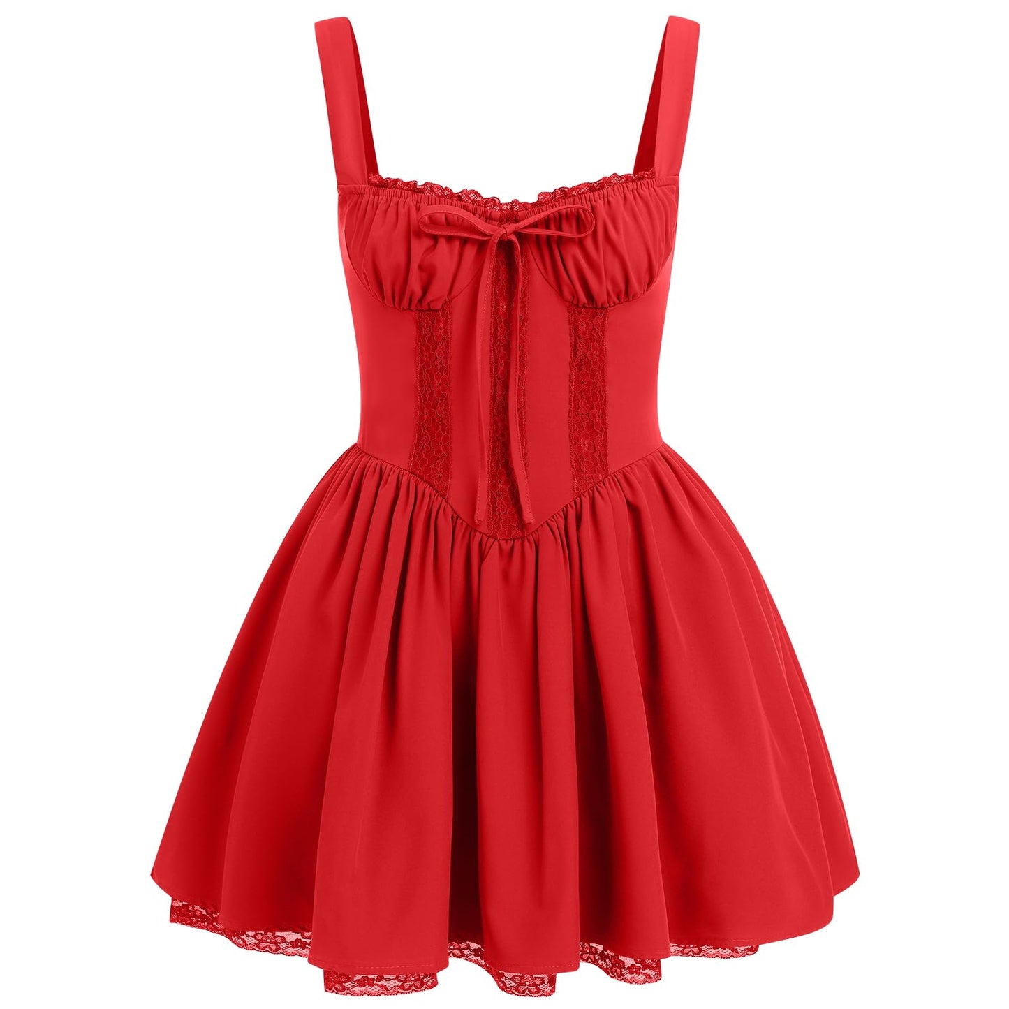 Women's Spaghetti Strap Corset Mini Dress – Backless, Lace-Up, Low-Cut Ruffle Sundress