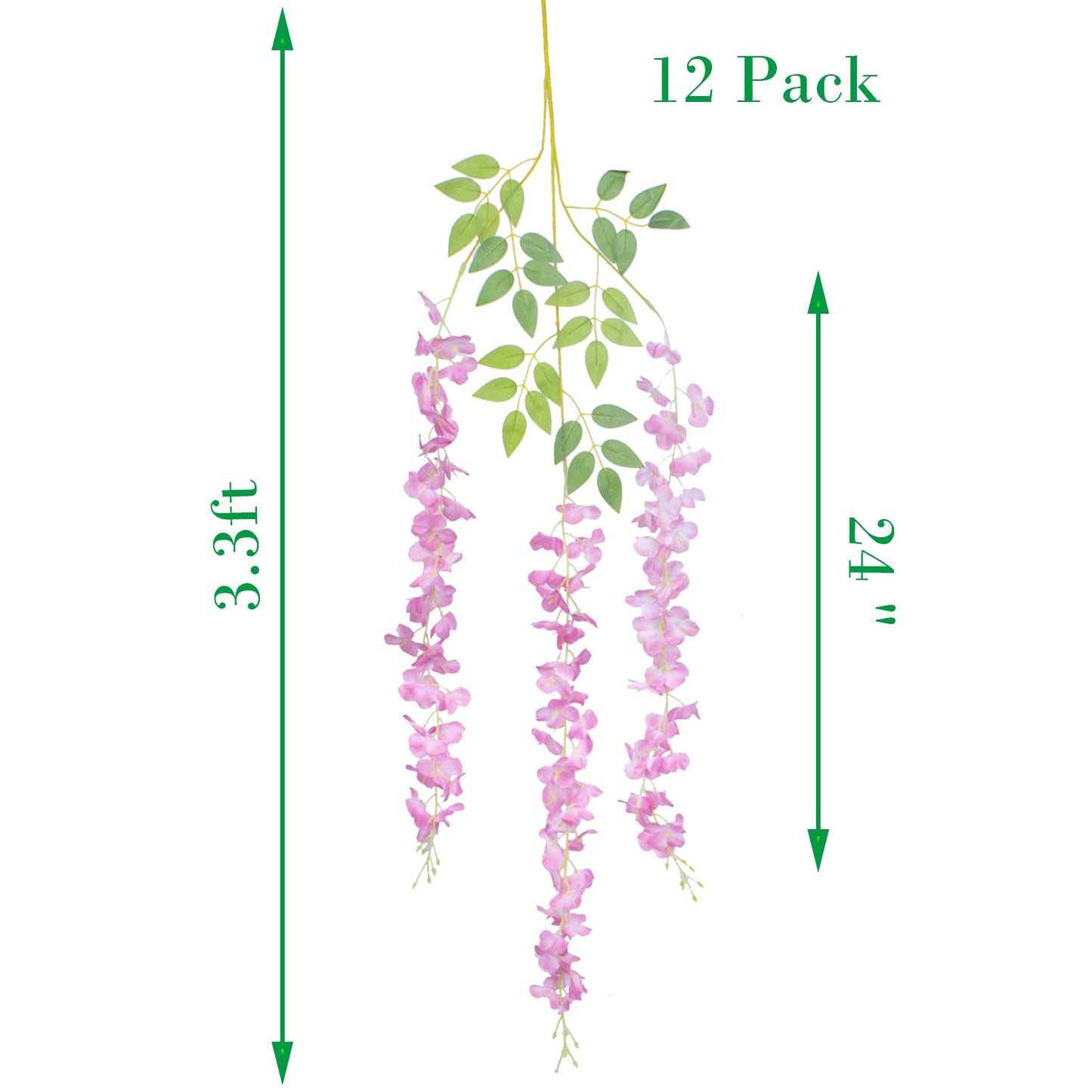 Hanging Artificial Flowers Silk Wisteria Vine Ratta Flower, 12 Pack