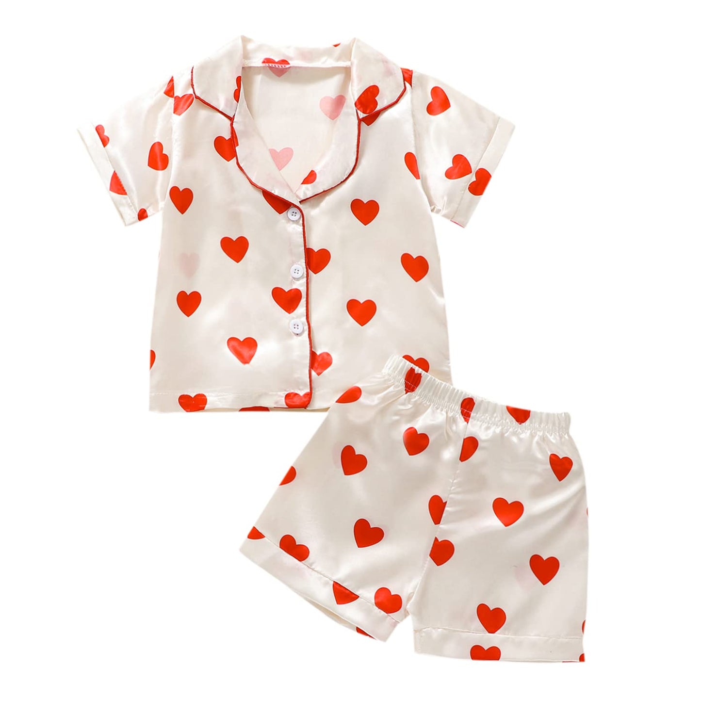 Toddler Girls Floral Silk Pajamas Short Sleeve Button-Up Top Shorts 2PC Flowers Satin Pajamas Set