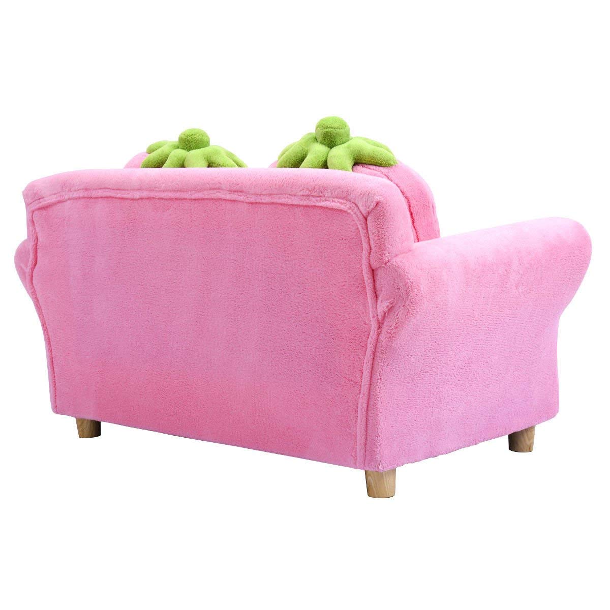 Pink Double Seat Children's Sofa with Strawberry Pillows, Soft Toddler Armchair for Bedroom & Living Room