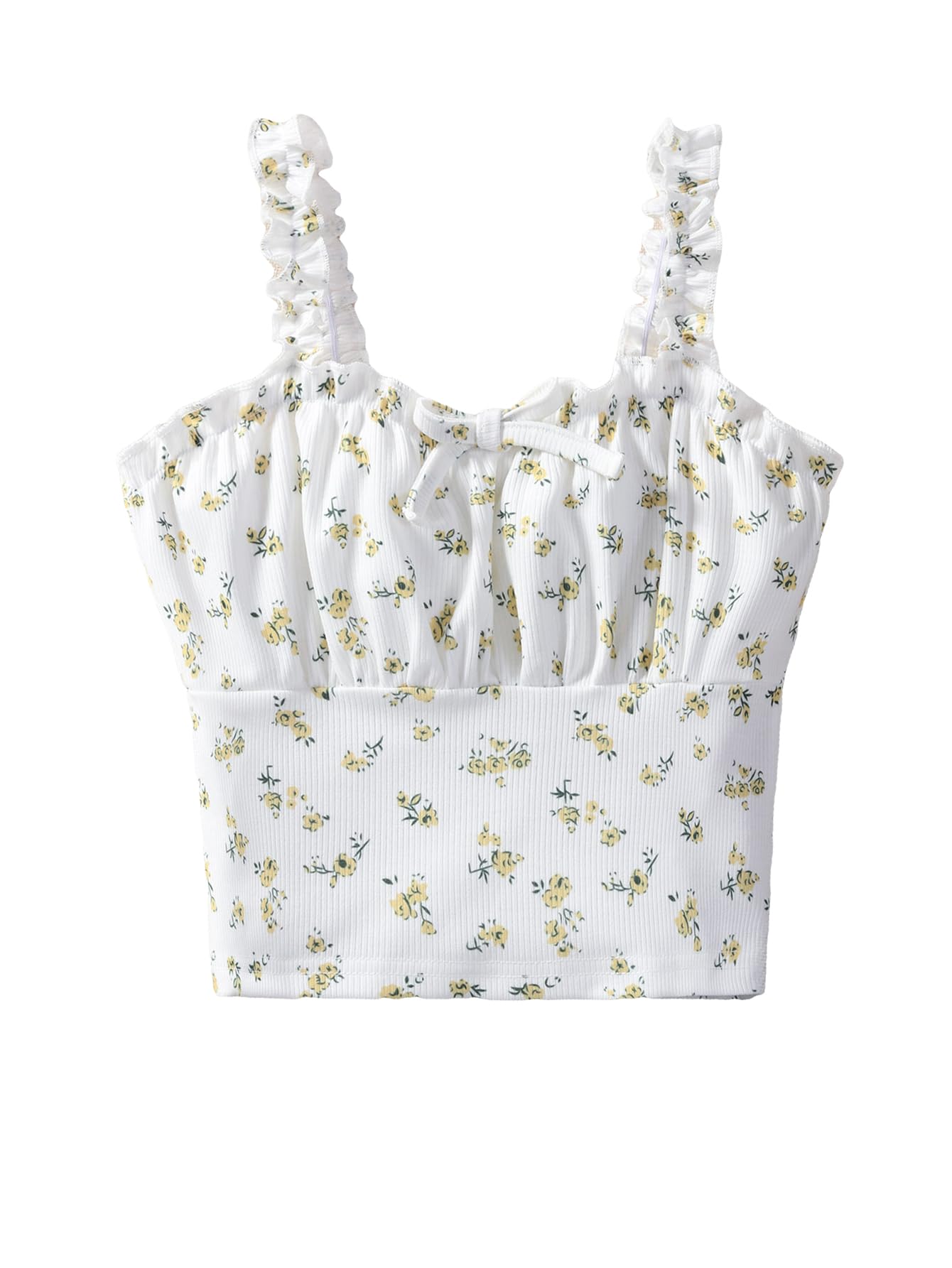 Girl's Ditsy Floral Print Frill Trim Cami Crop Top