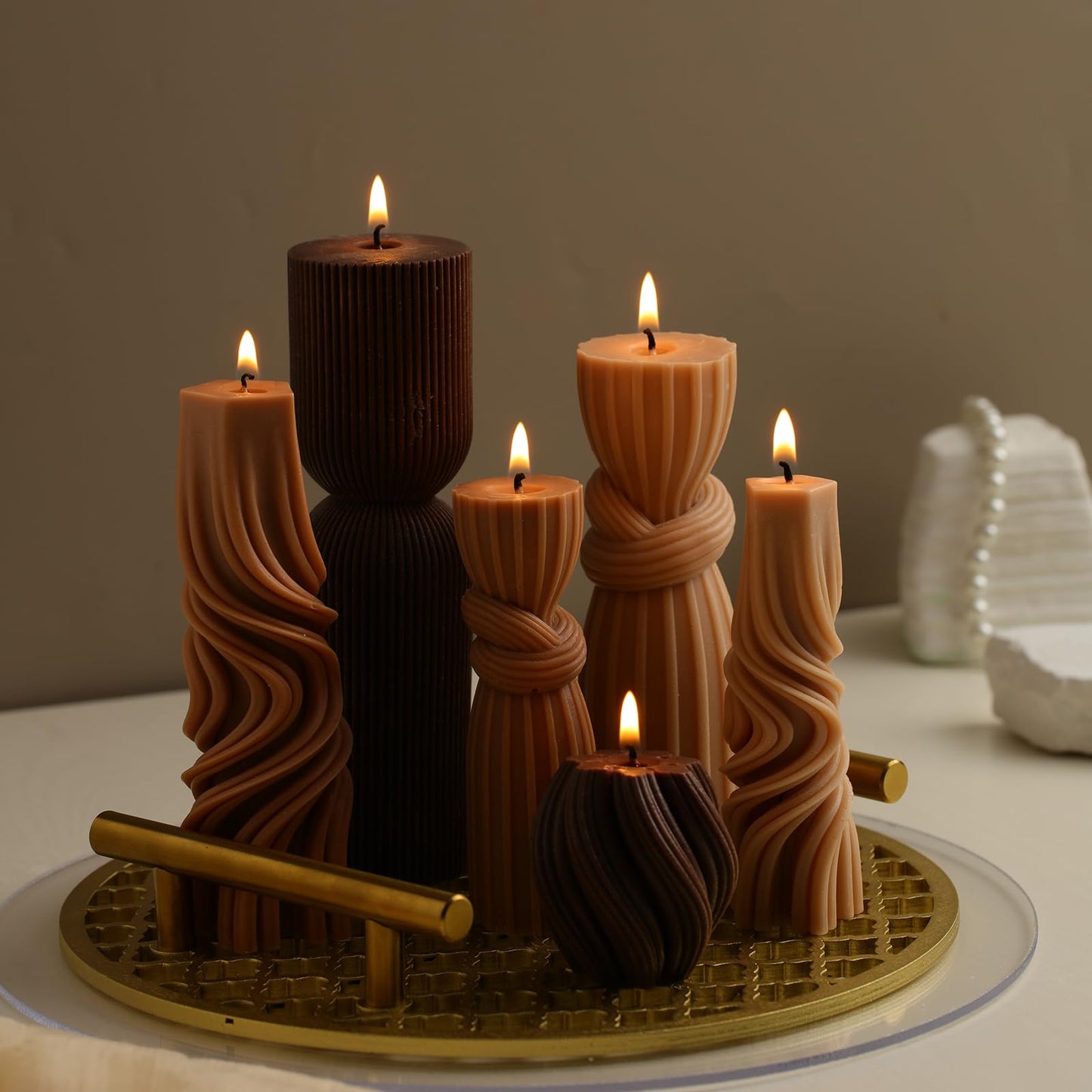 Modern Pillar Candles Ribbed Decorative Candle - Scented Ribbed Decor for Home