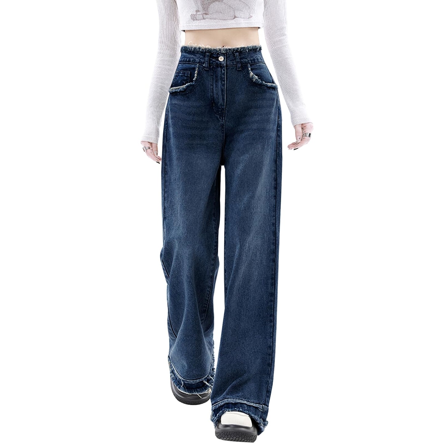 Y2K High-Waisted Baggy Jeans – Stretch Wide-Leg Denim