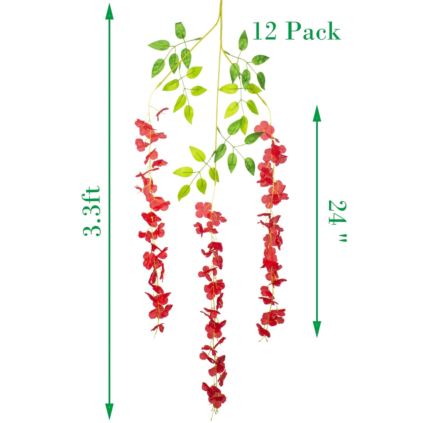 Hanging Artificial Flowers Silk Wisteria Vine Ratta Flower, 12 Pack