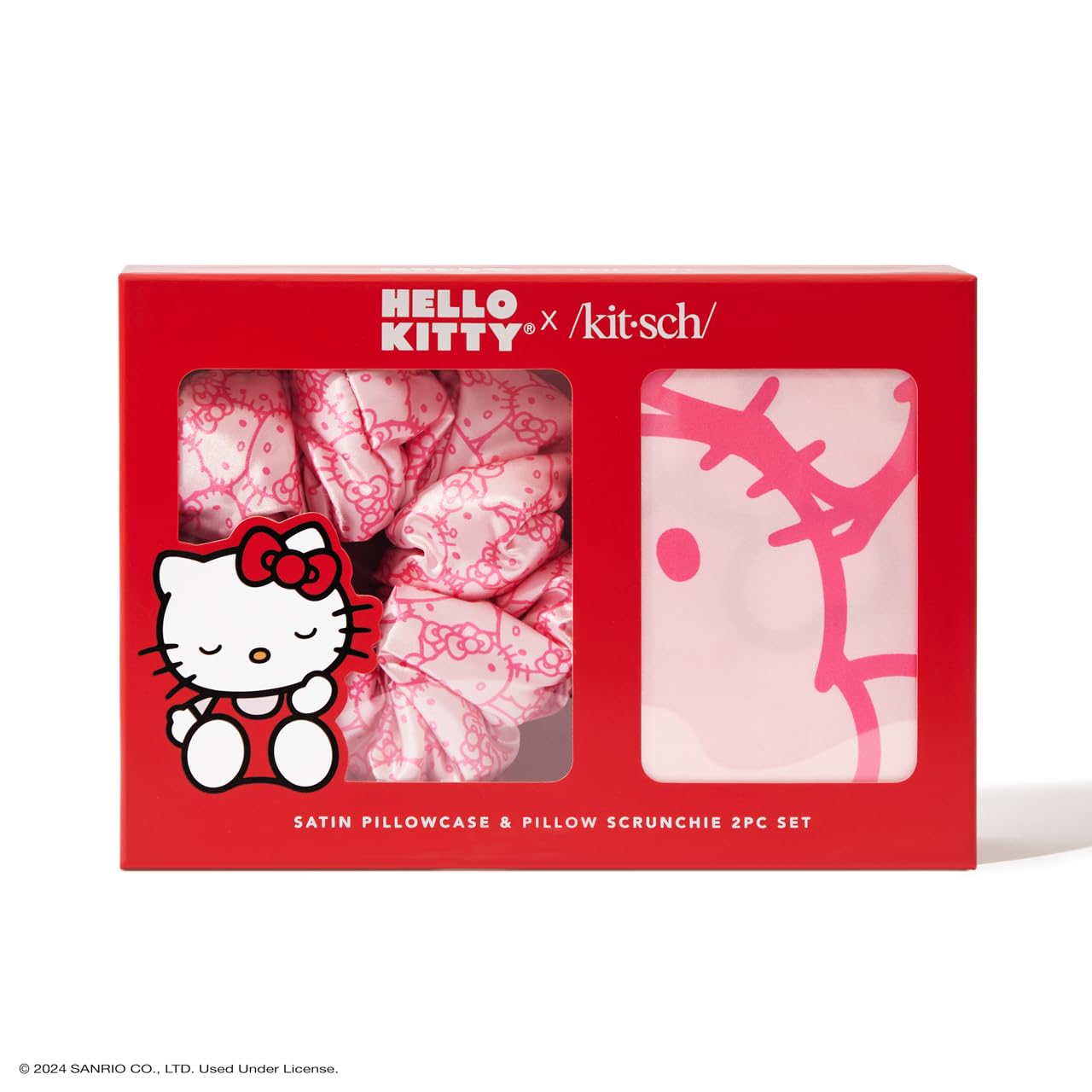 Hello Kitty Satin Pillowcase and Satin Scrunchies - Machine Washable, Wrinkle-Free, Standard Size 2 Piece Set