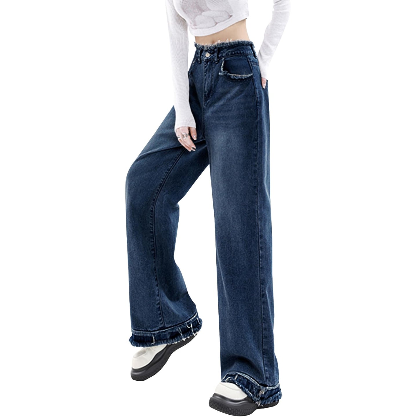 Y2K High-Waisted Baggy Jeans – Stretch Wide-Leg Denim