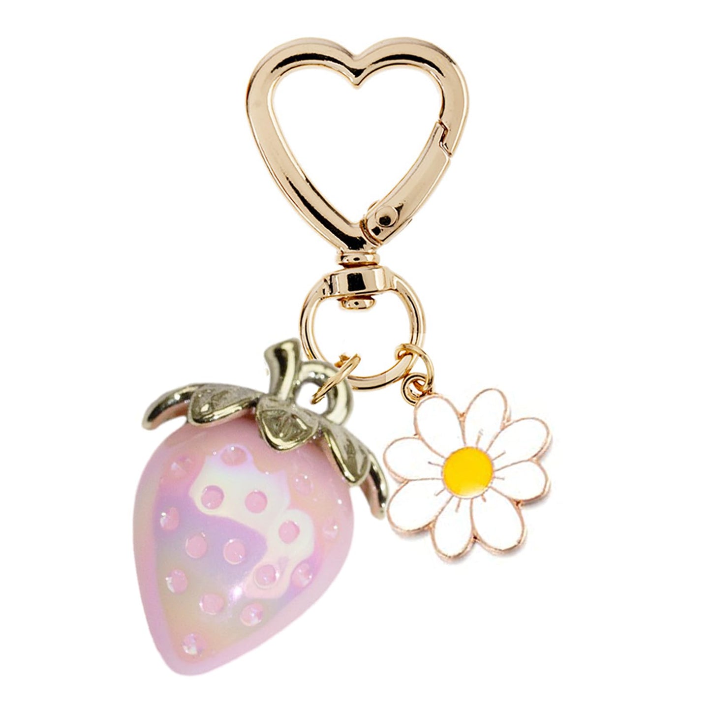 Cute Strawberry Keychain, Kawaii Heart Flower Daisy Keychain