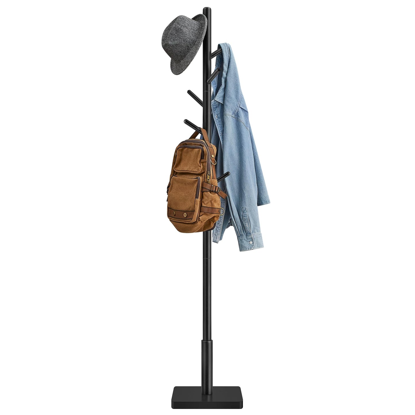 Solid Wood Coat Rack – Free-Standing Tree with 8 Hooks, Adjustable Height for Coats, Hats, and Bags