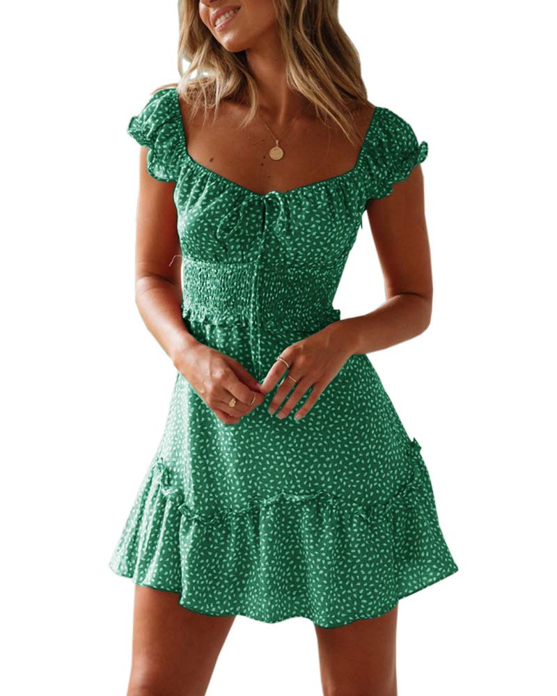 Women's Summer Ruffle Sleeve Sweetheart Neckline Printing Mini Dress