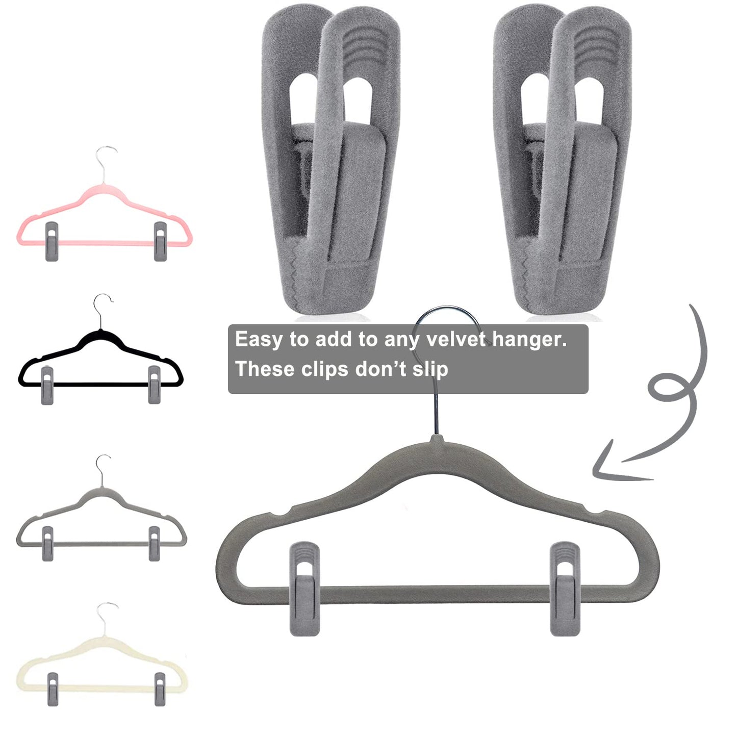 Light Velvet Hangers Clips 20 PCS, Non-Slip Velvet Clip