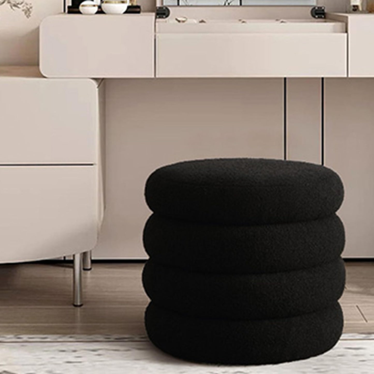 Flouki Storage Ottoman Round, Ottoman with Storage, Sherpa Ottoman Storage, (18 Inches x 16 Inches) Set of 2