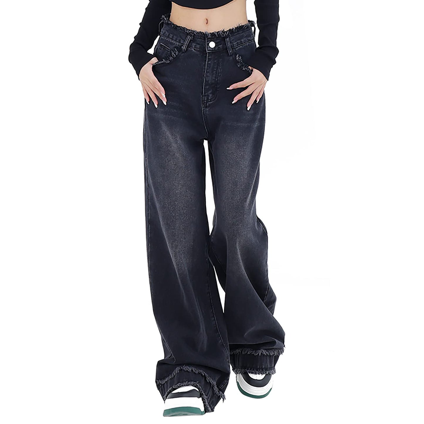 Y2K High-Waisted Baggy Jeans – Stretch Wide-Leg Denim