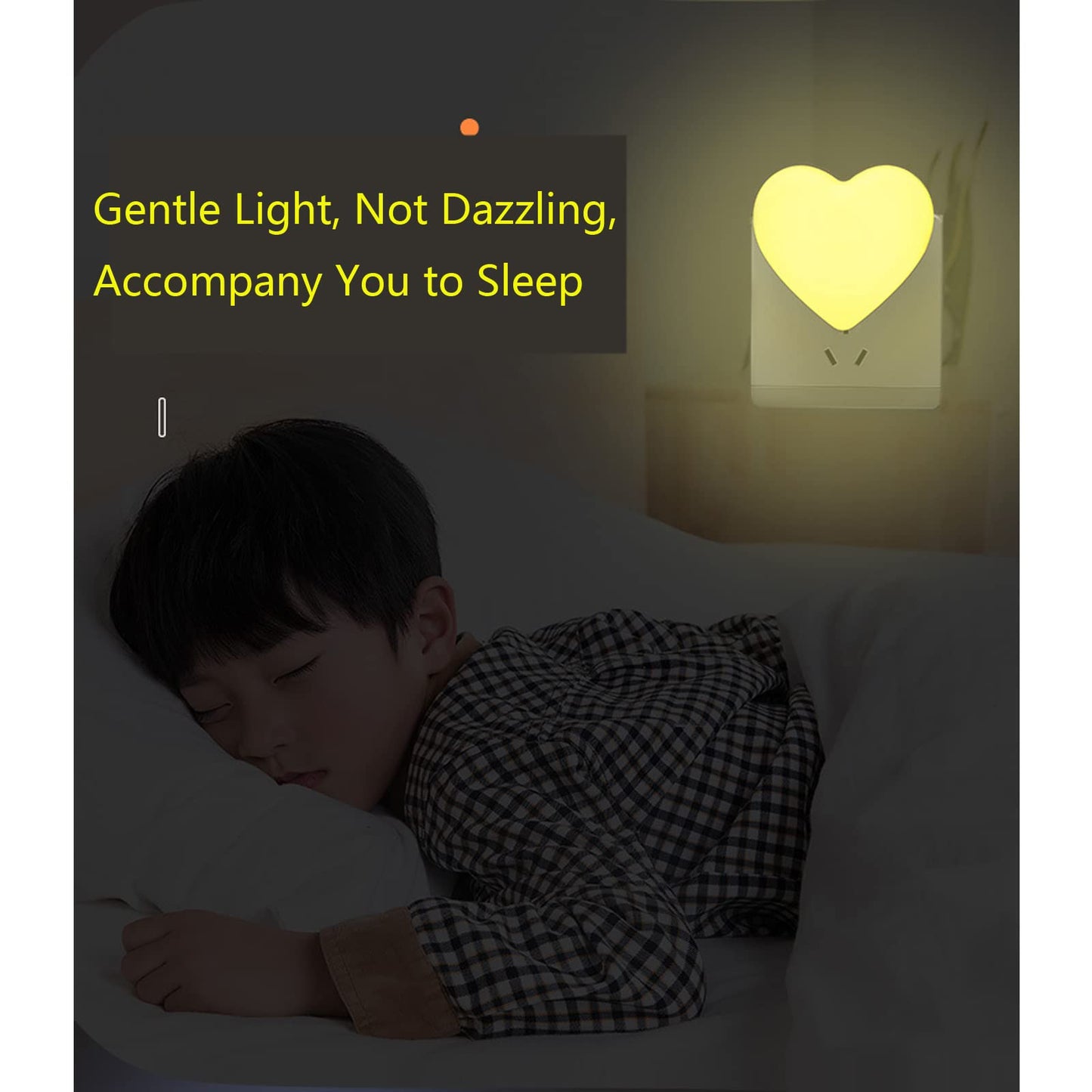 Cute Night Lights Heart Shape Nightlight with Light Sensors, Auto Soft Warm White