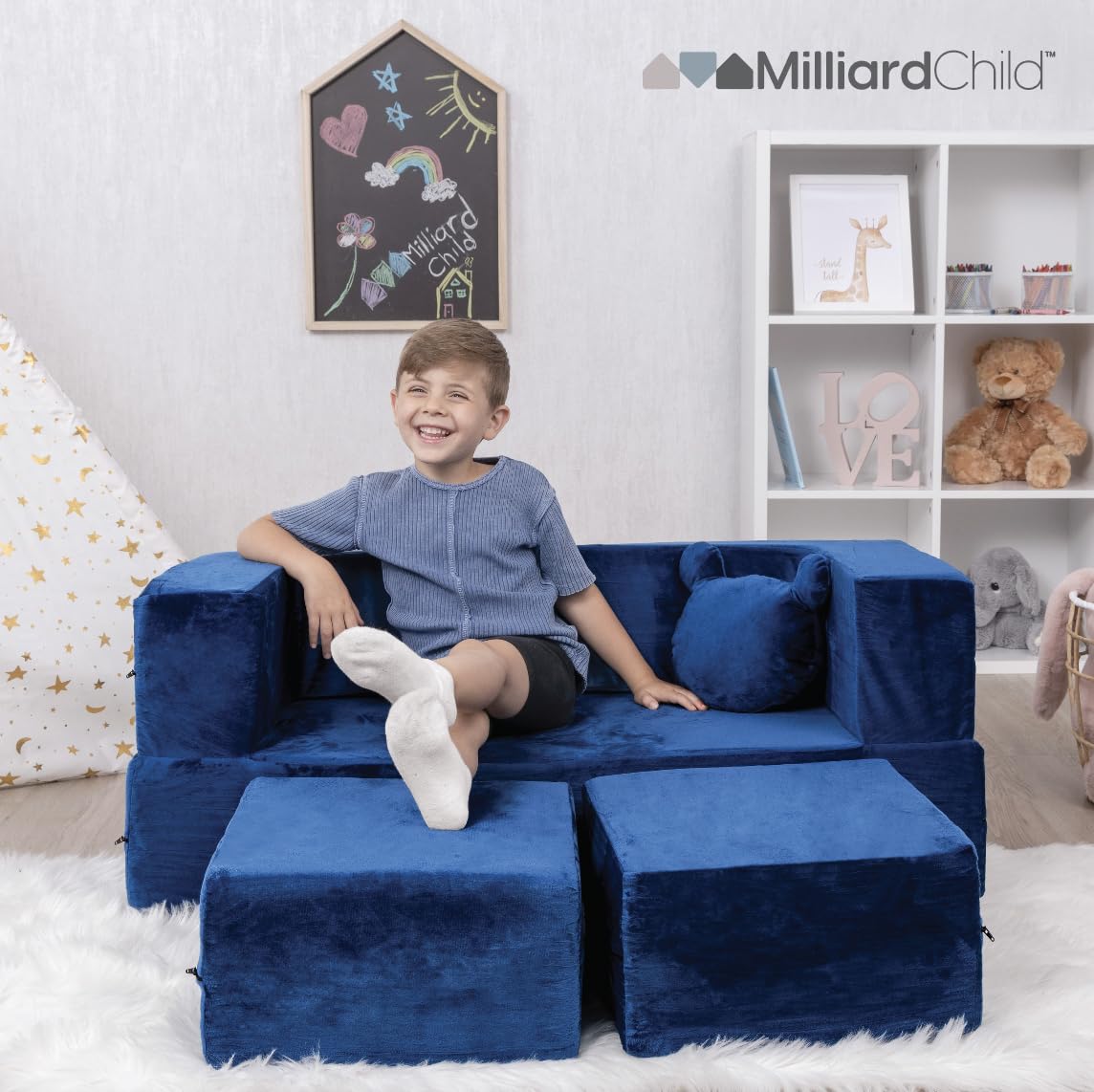 Modular Kids Sofa for Toddler and Baby Playroom/Bedroom Furniture with Bonus Pillow