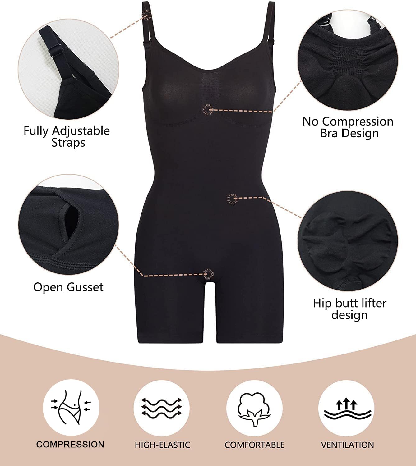 Women's Shapewear Bodysuit - Tummy Control Body Shaper Seamless Sculpting Snatched Waist Body Suit