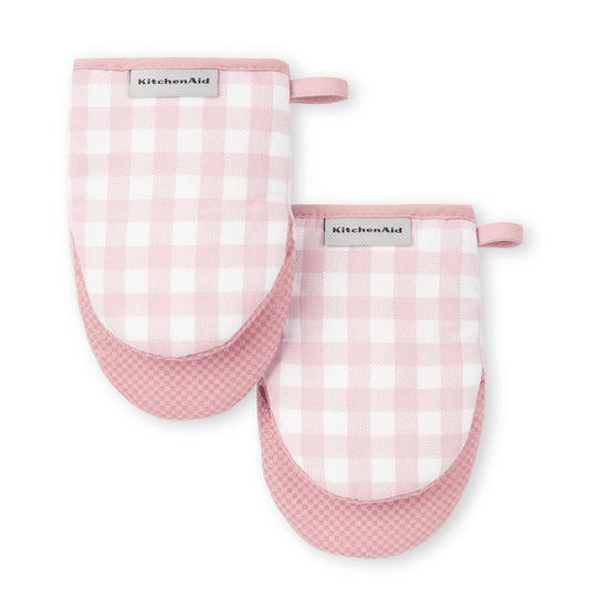 Gingham Mini Oven Mitt 2-Pack Set, Dried Rose, 5.5"x8"