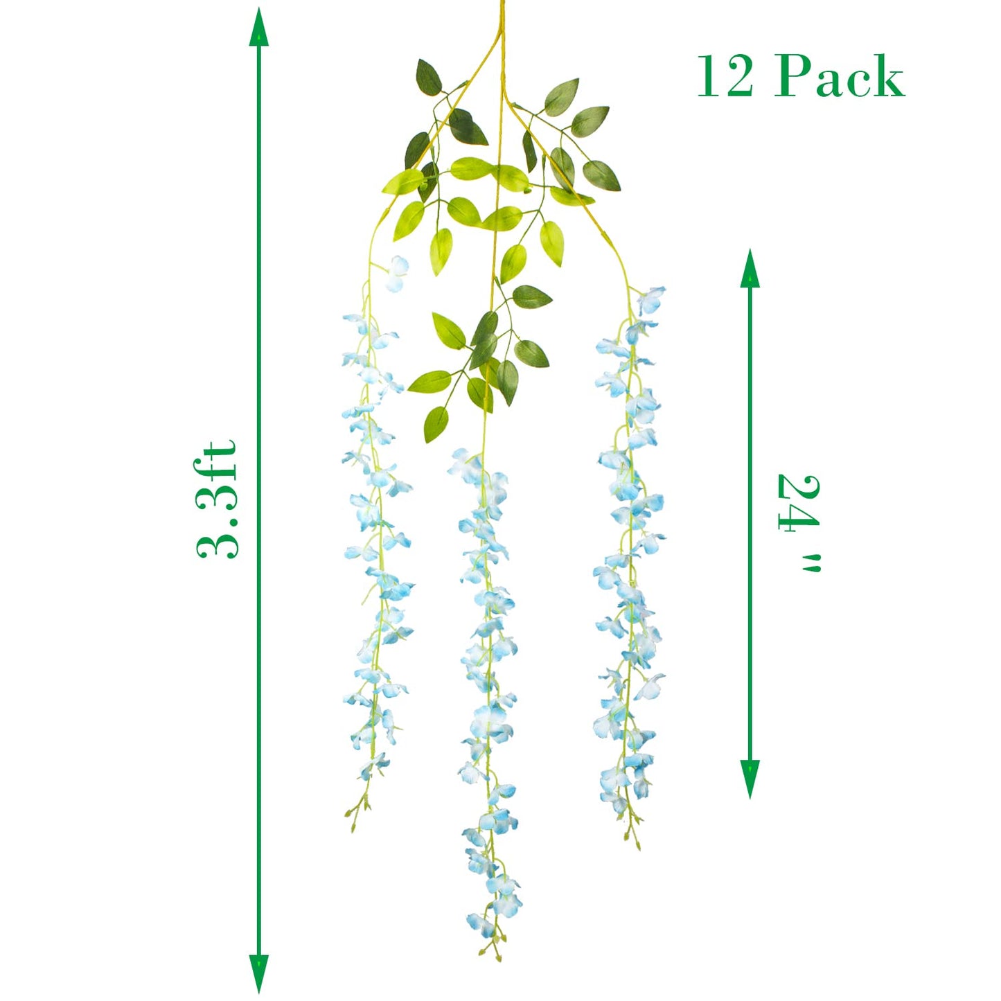 Hanging Artificial Flowers Silk Wisteria Vine Ratta Flower, 12 Pack