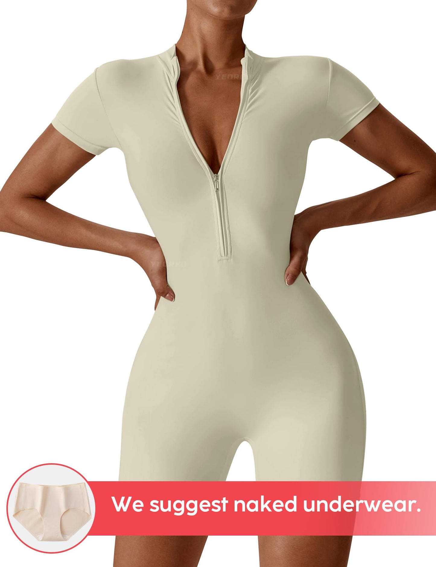 Women Short Sleeve Workout Jumpsuit - Sexy One Piece Zip Up Romper Bottom Shorts Bodysuit Bodycon