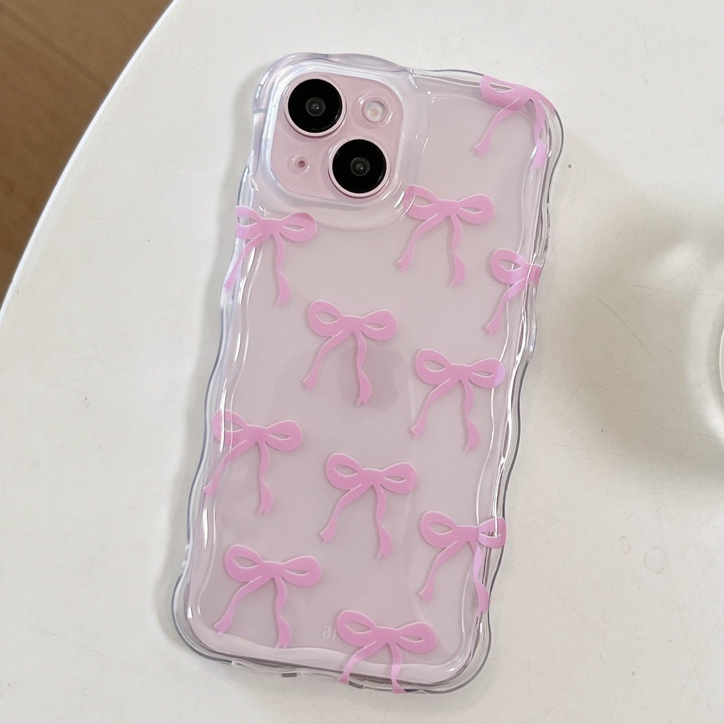 Cute Ribbon Bows Case for iPhone, Wavy Curly Frame Clear Transparent Soft Silicone TPU Bumper Shockproof Protective Cover