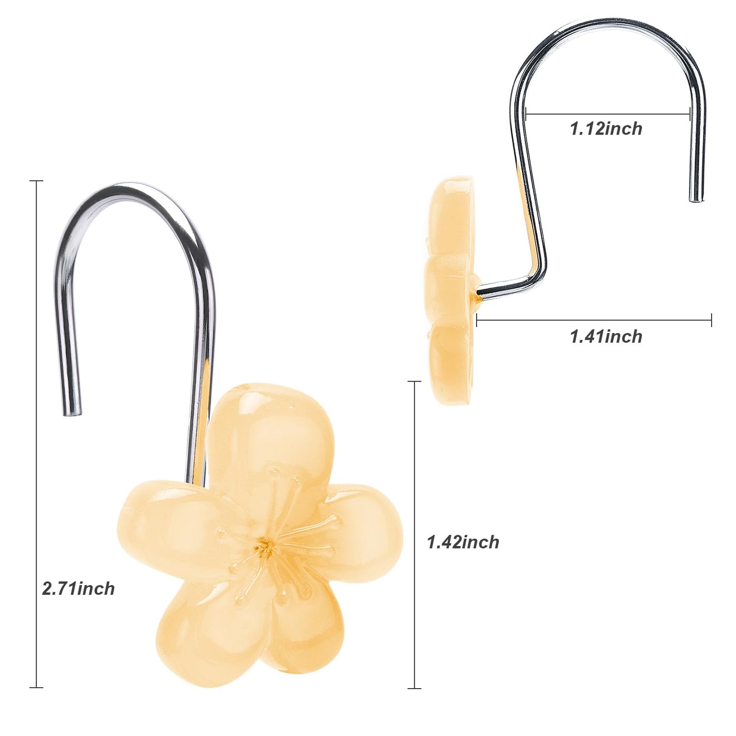 Pretty Floral Themed Cute Flower Shower Curtain Hooks - Glow in The Dark Elegant Bathroom Decor