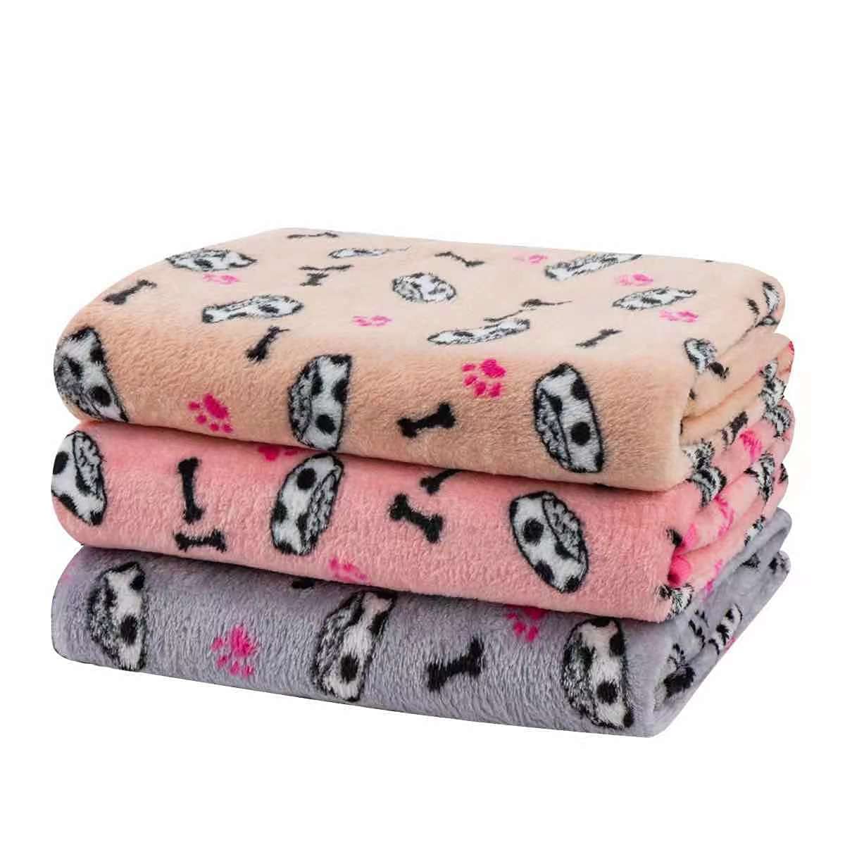 Soft Fluffy Fleece Blanket for Small, Medium and Large Dogs - Paw Print Pink Pet Blanket