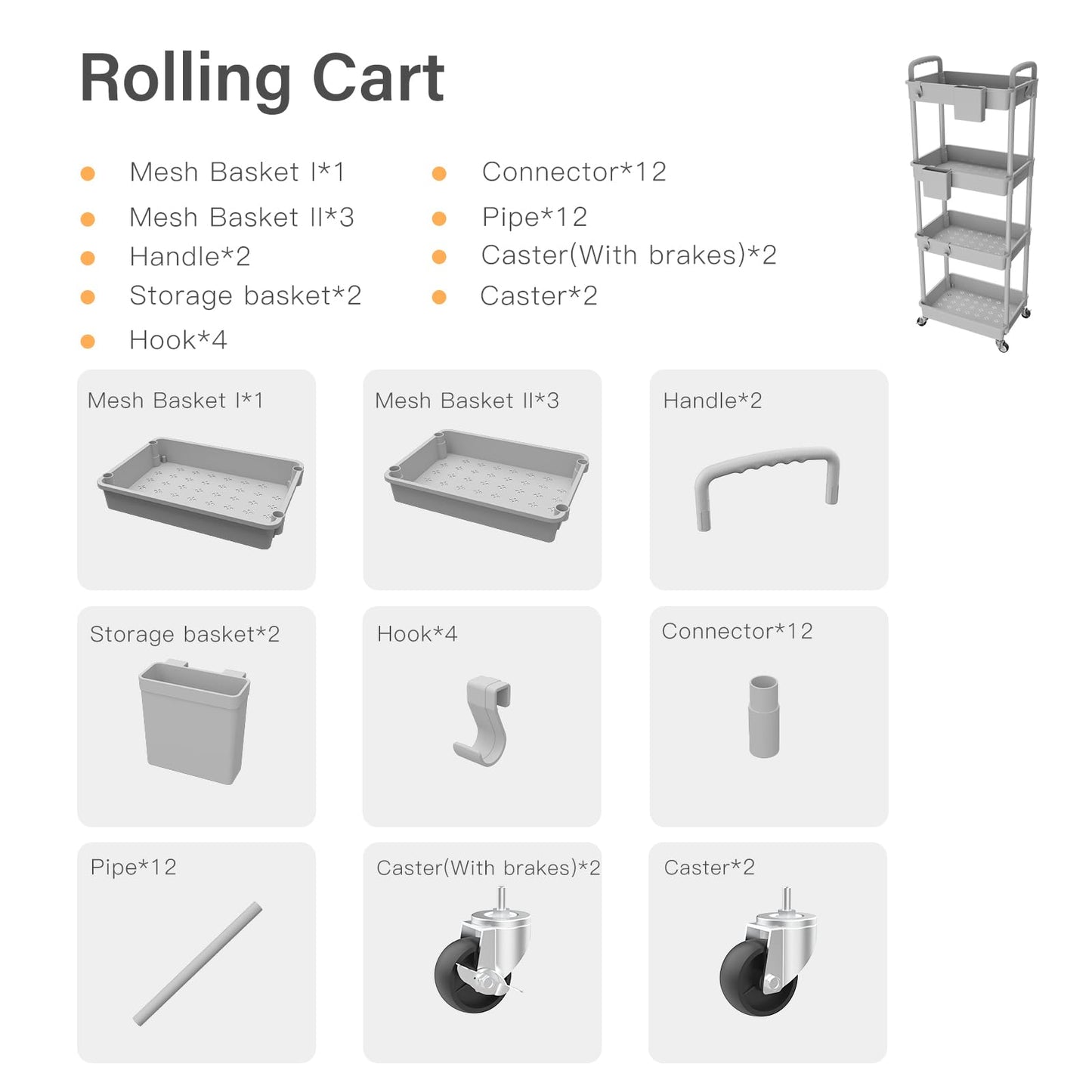 Rolling Utility Cart with Drawer,Storage Cart with Iron Wheels