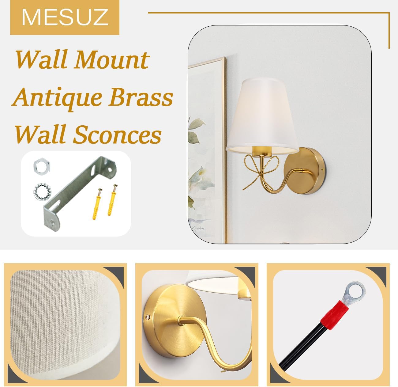 Wall Brass Antique Bow Sconces Decor Gold Wall Lights