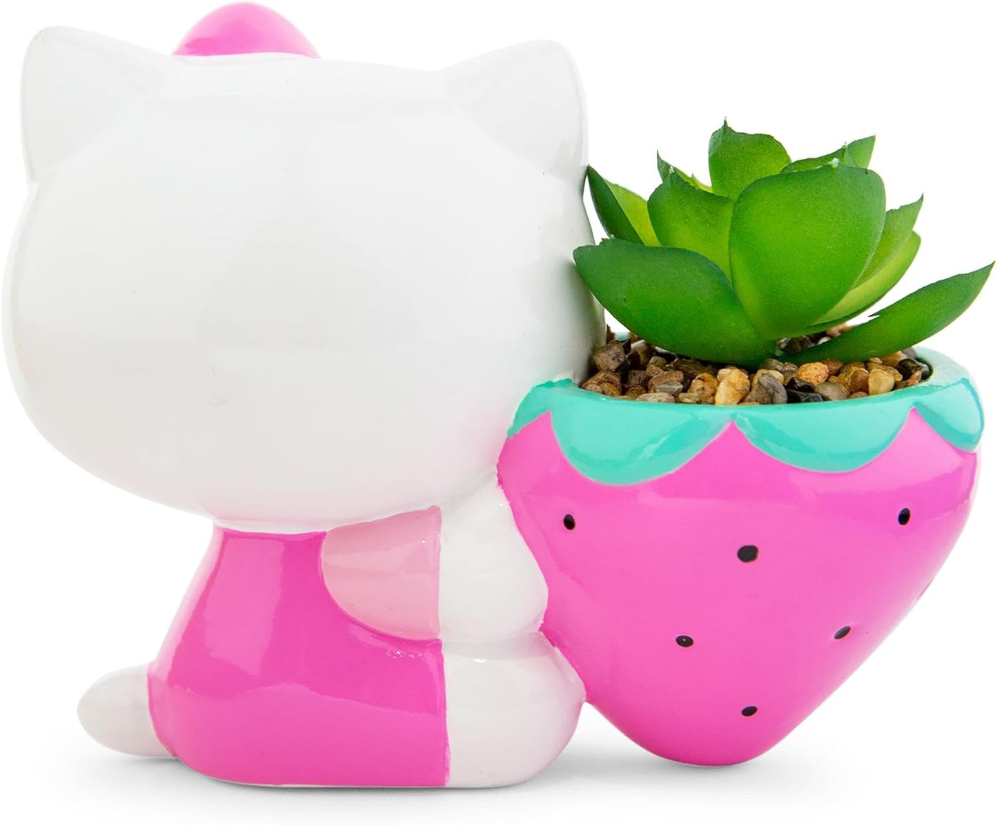 Hello Kitty Strawberry 5-Inch Ceramic Planter with Artificial Succulent | Cute Flower Pot, Faux Indoor Plants