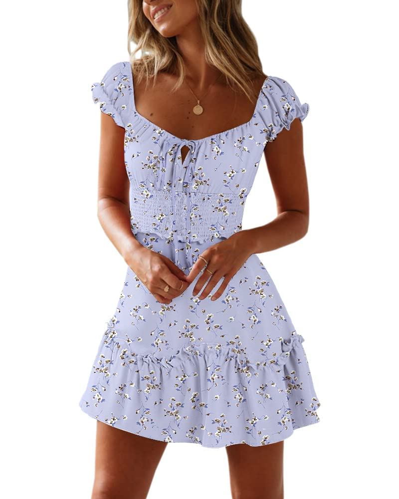 Women's Summer Ruffle Sleeve Sweetheart Neckline Printing Mini Dress