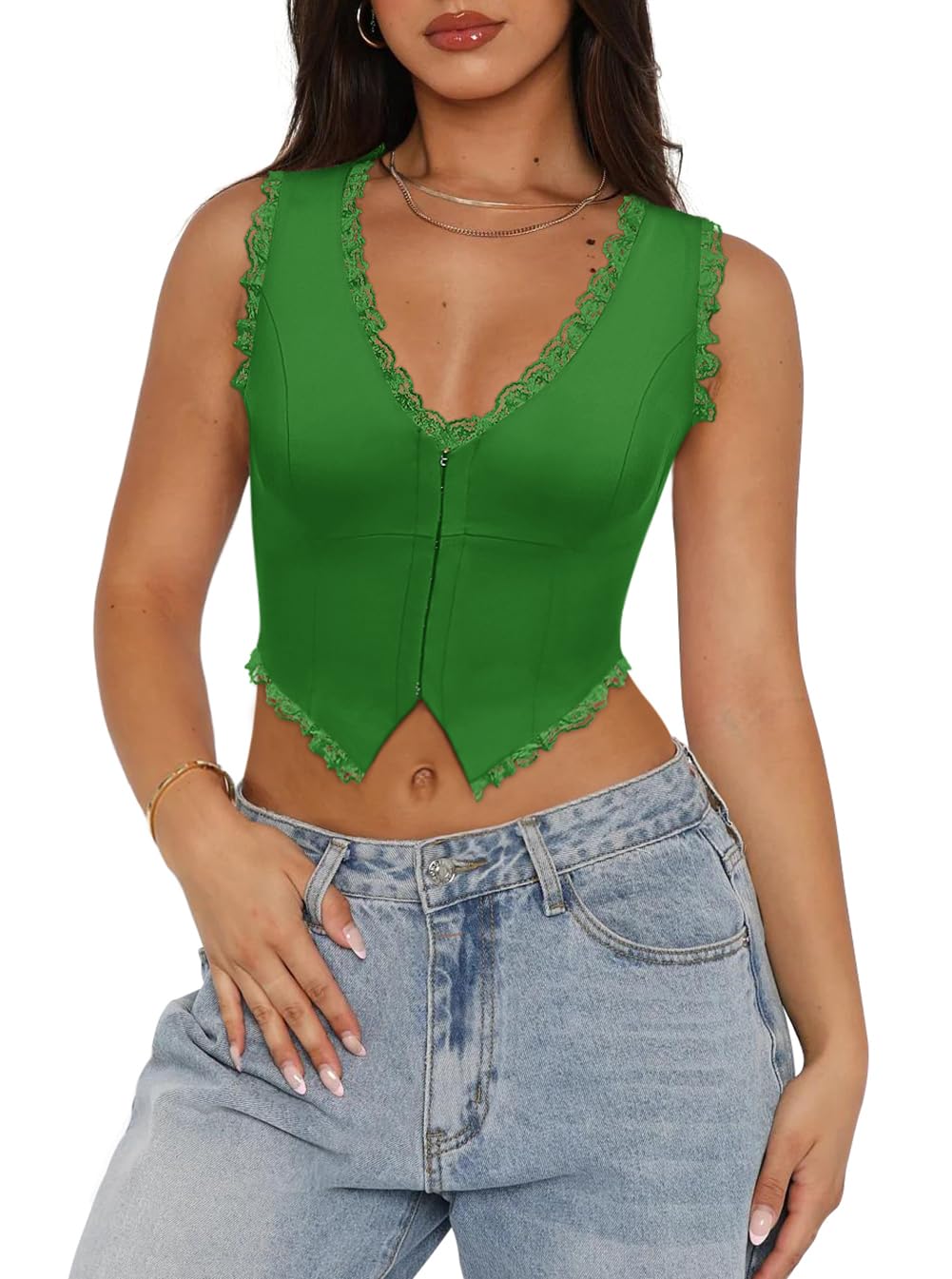 Sexy Lace Top Neck Sleeveless Y2K Cropped Tank Top