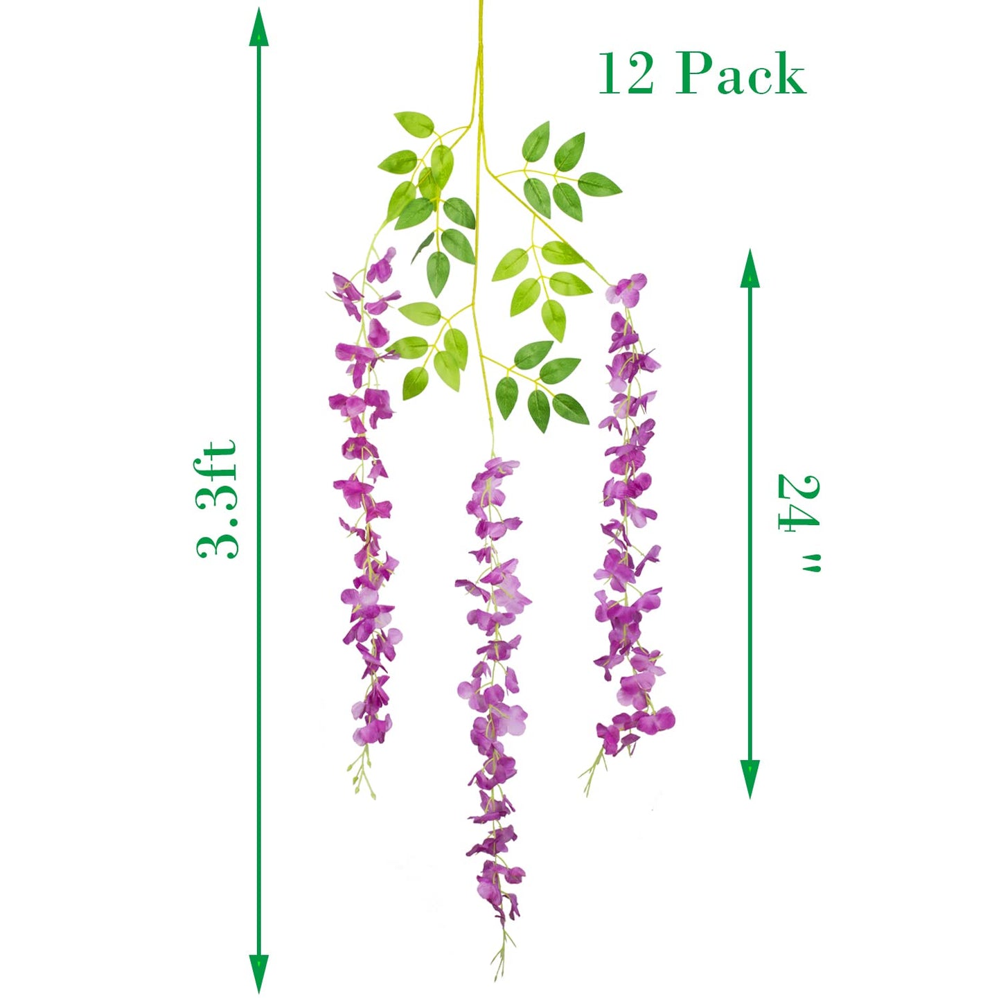 Hanging Artificial Flowers Silk Wisteria Vine Ratta Flower, 12 Pack