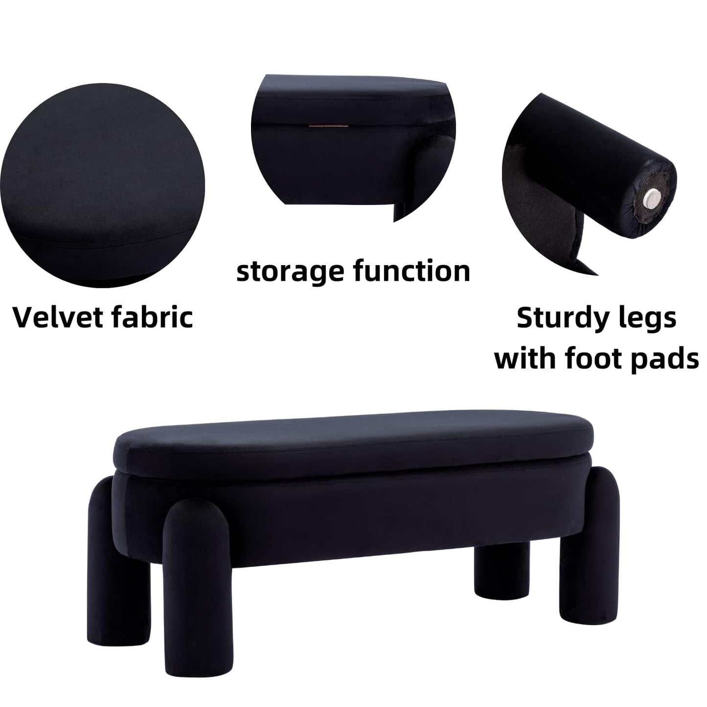 Velvet Upholstered Storage Bench – 45" Wide Entryway & Bedroom Ottoman with Solid Wood Frame, Modern Shoe Bench for Living Room & Bedside