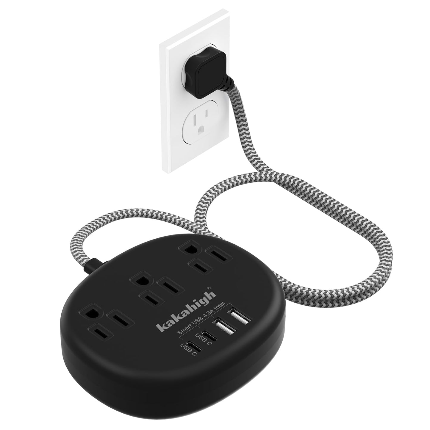 Cute Surge Protector – 5FT Flat Extension Cord, 3 Outlets, 4 USB Ports (24W)