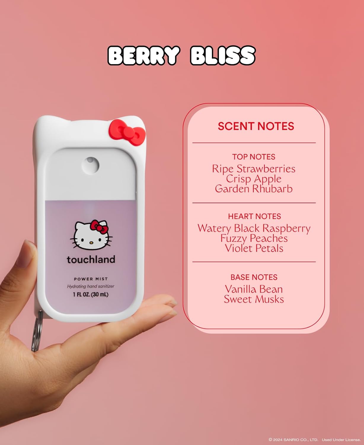 Touchland x Hello Kitty® Limited Edition Hand Sanitizer and Mist Case Set – 1 FL OZ, Berry Bliss Scent, Travel Size, Dye-Free