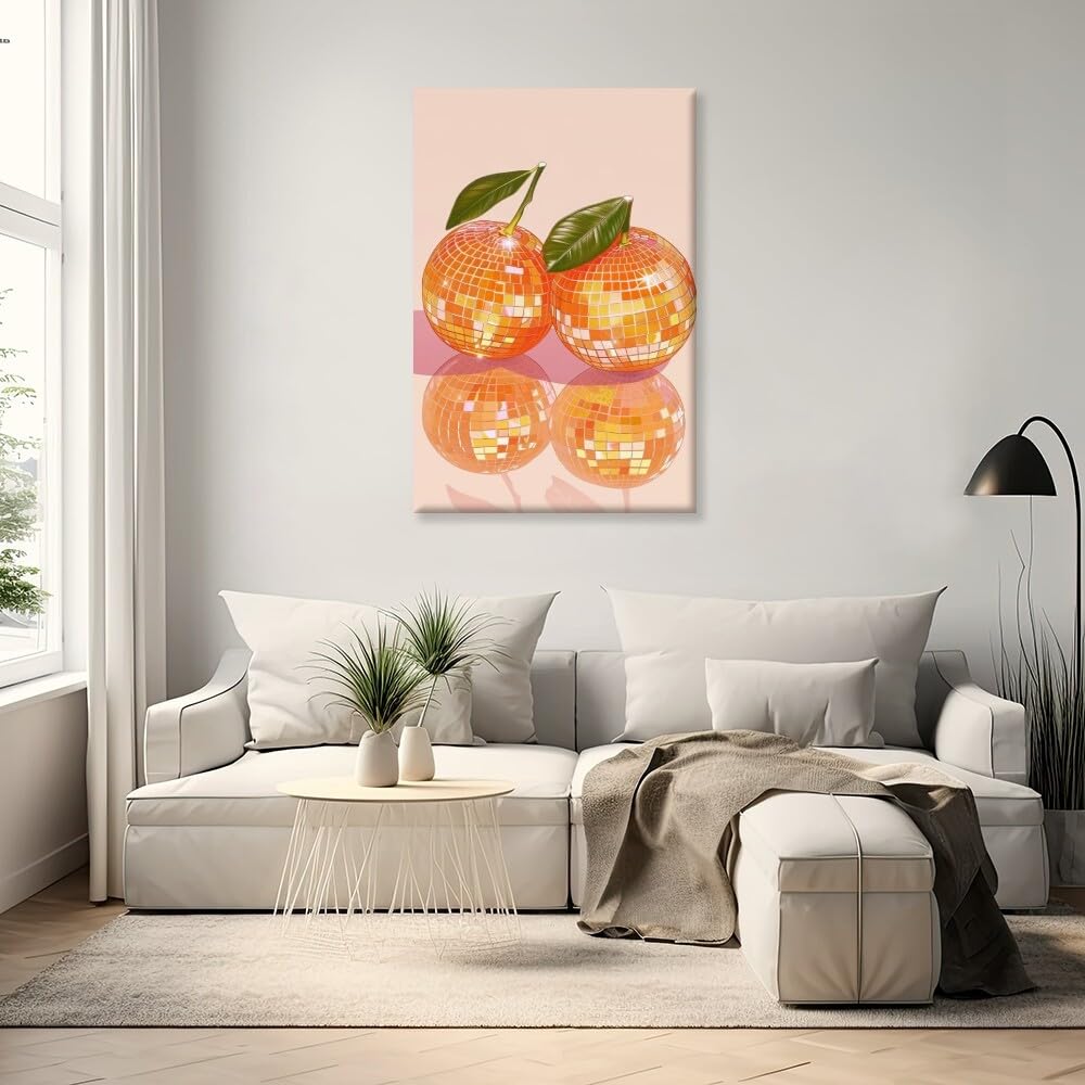 Disco Ball Fruits Canvas Print – Trendy Glam Wall Art