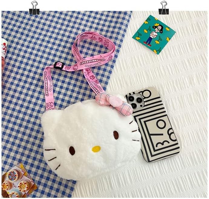 Kawaii Fluffy Cat Plush Crossbody bag with Adjustable Lanyard and Zipper