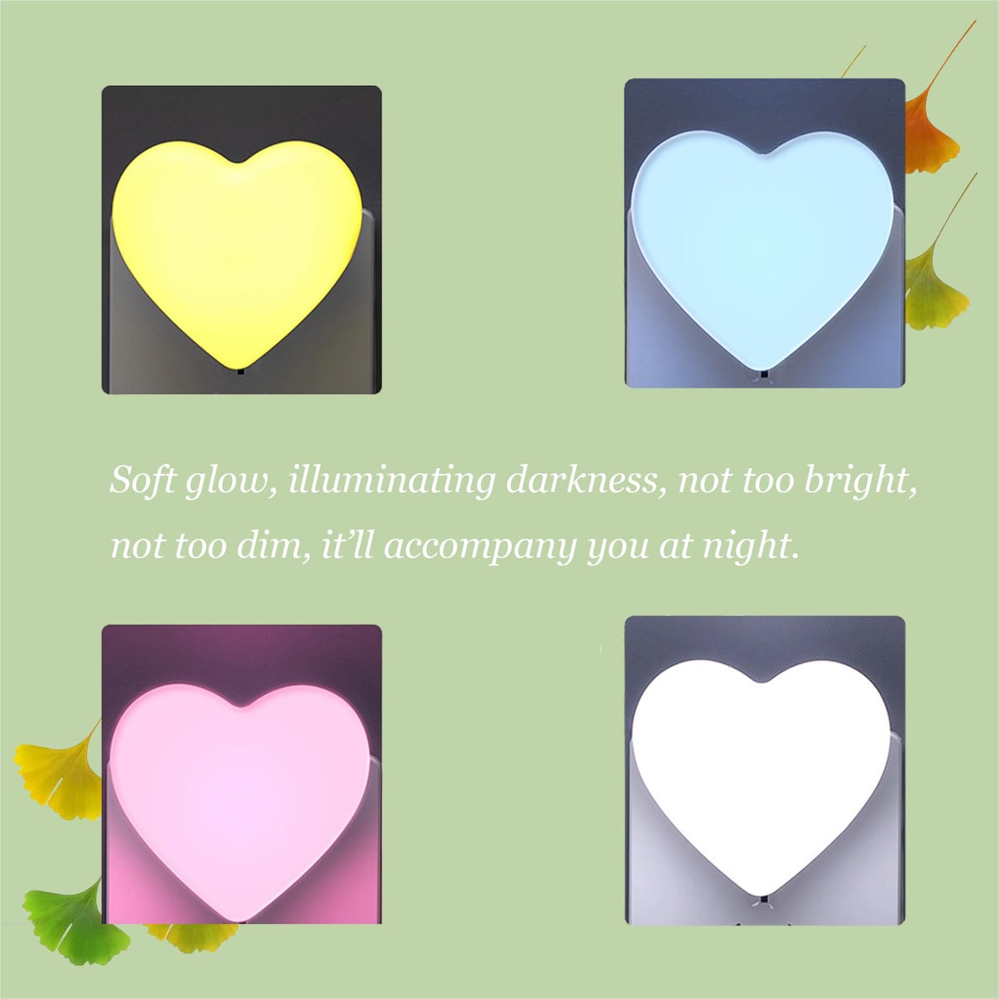 Cute Night Lights Heart Shape Nightlight with Light Sensors, Auto Soft Warm White