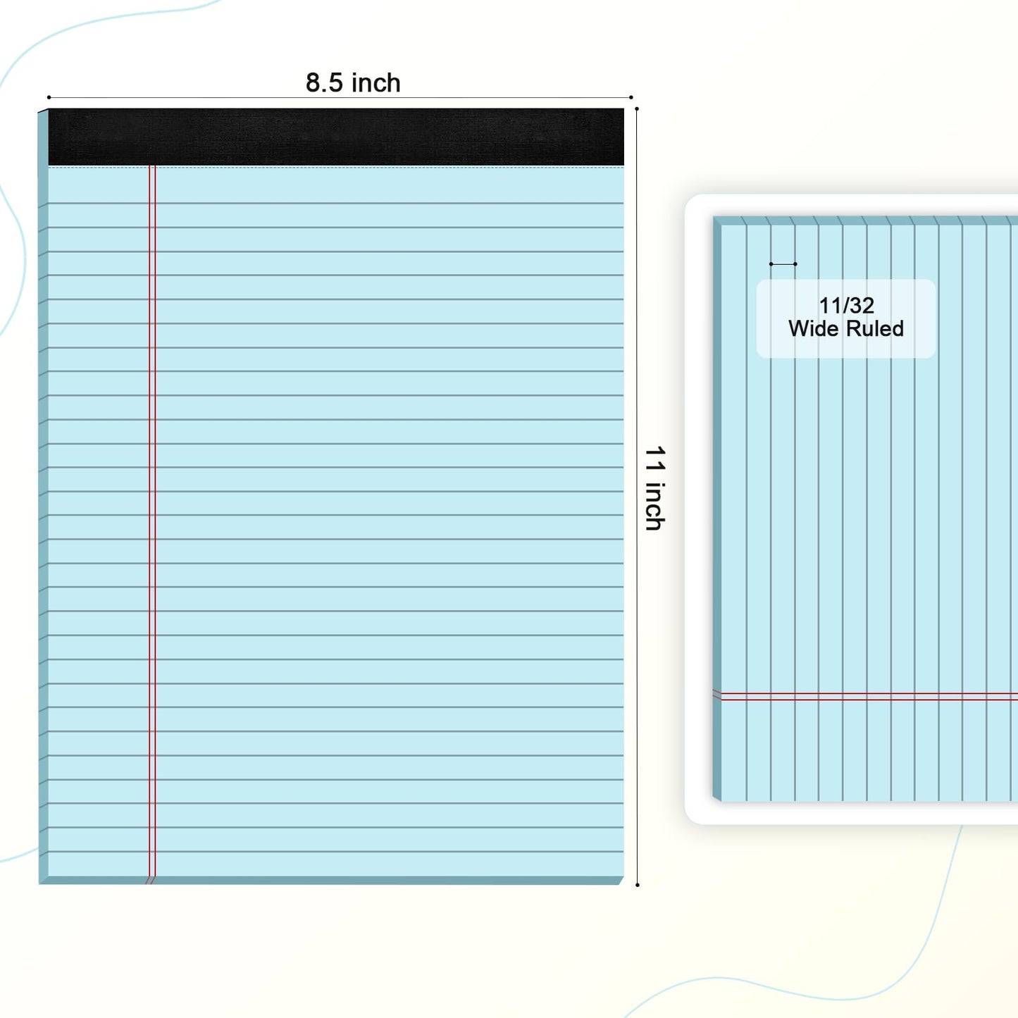 Note Pads 8.5x11 inch, Wide Ruled Clear Print Writing Pads