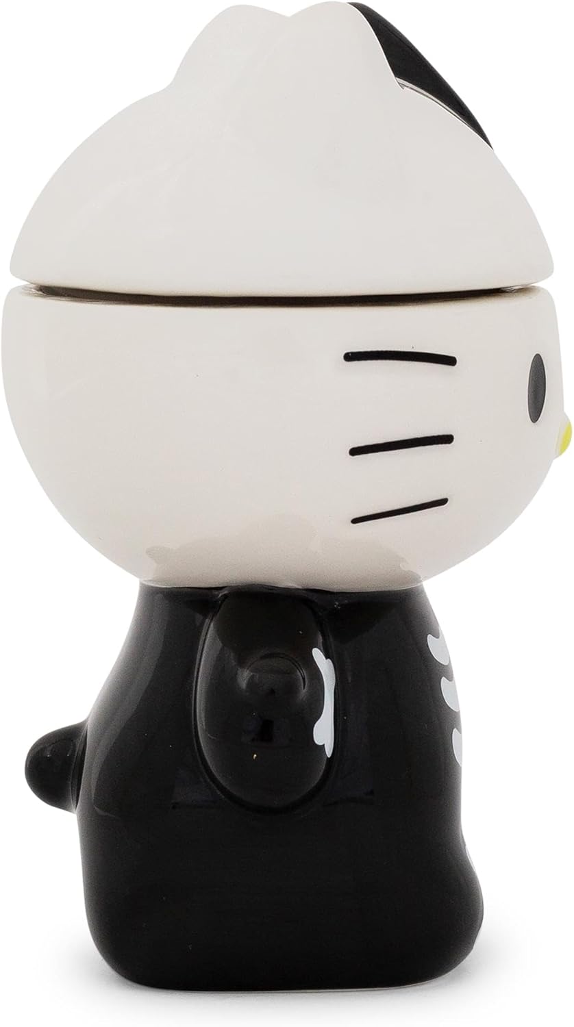 Sanrio Hello Kitty Skeleton Small Ceramic Snack Jar Container With Lid | Storage For Kick-Knacks | 6 Inches Tall