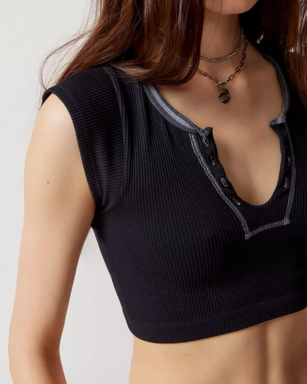 Crop Top Crew Neck T-Shirt Short Sleeve - Ribbed Knit Basic Crop Tank Top