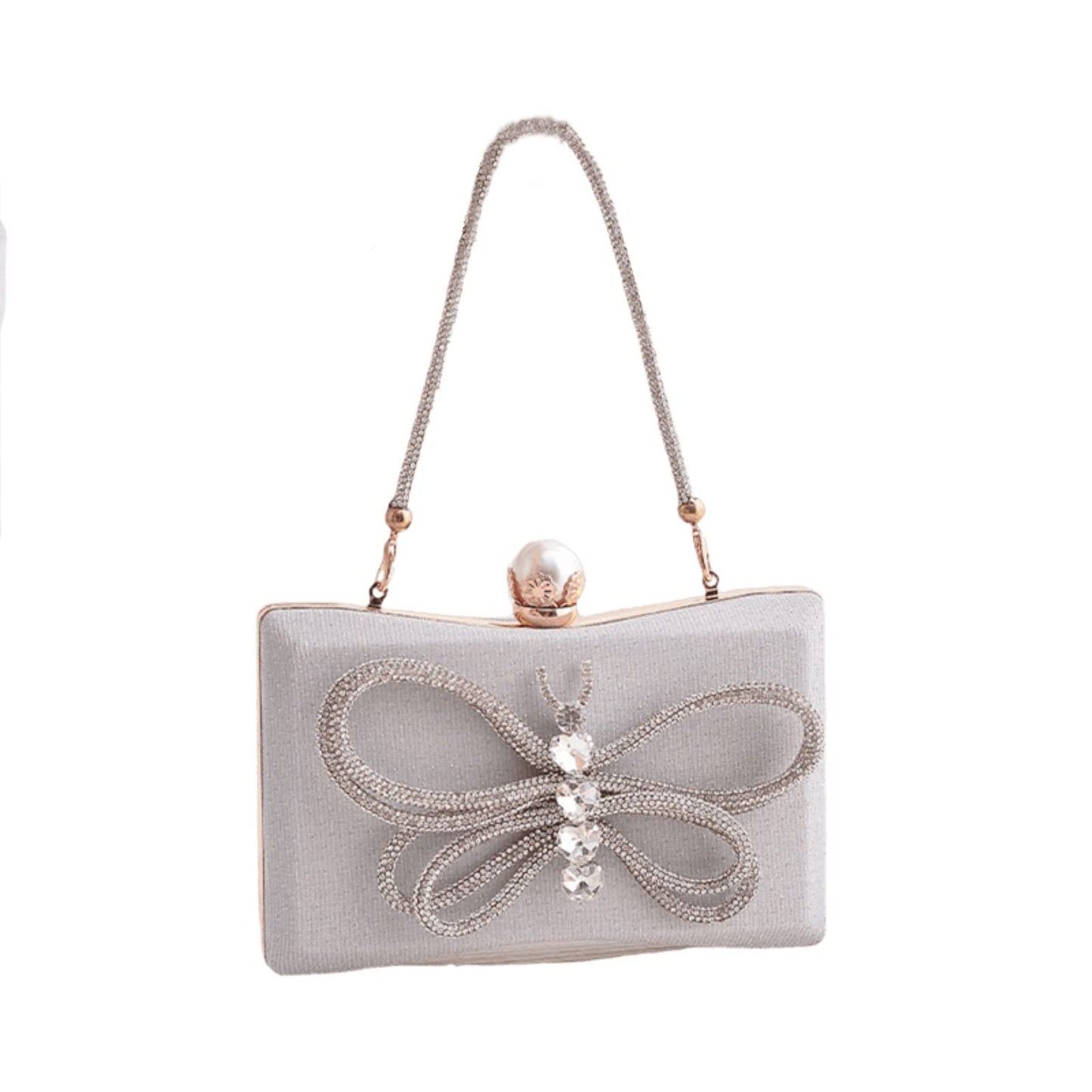 Sparkly Rhinestone Butterfly Clutch – Elegant Evening Bag with Pearl Clasp for Women, Formal Events, Prom & Parties