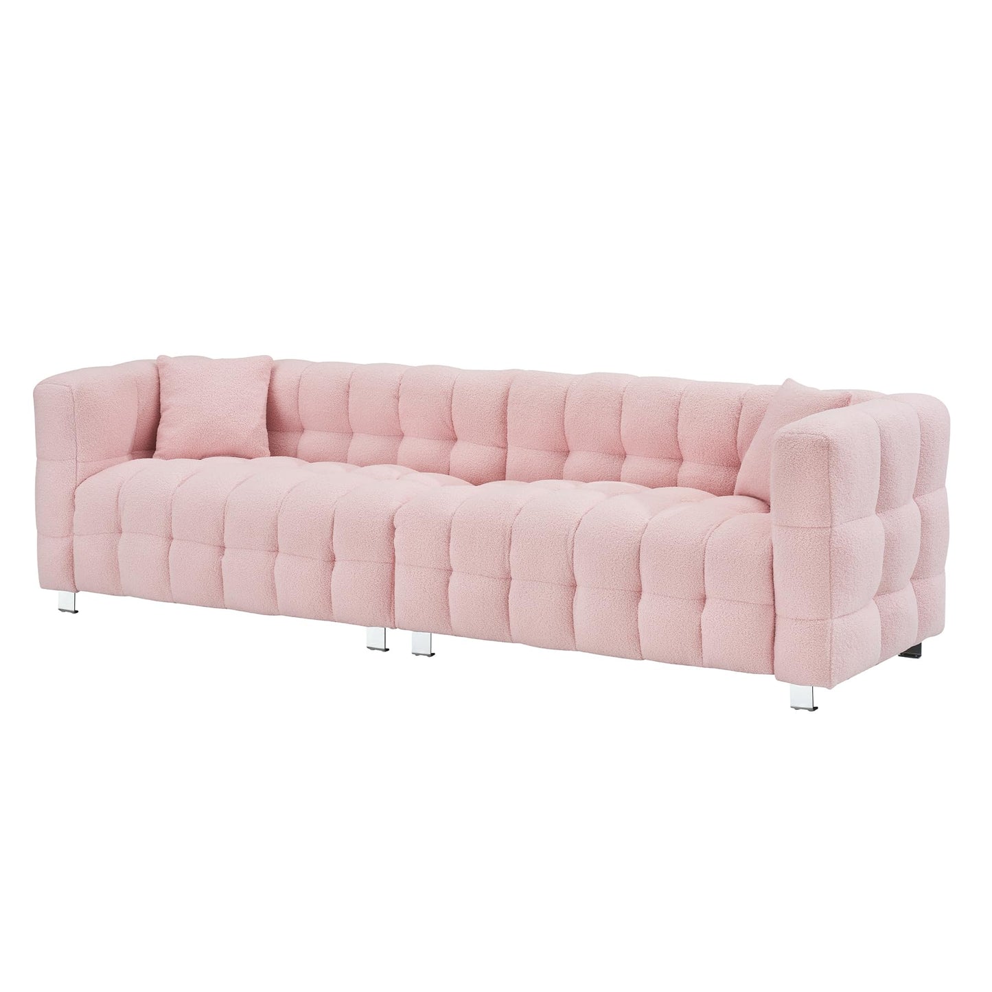 Modern Sofa Couch with Metal Legs Upholstered Tufted 3 Seater Couch with 2 Pillows Decor